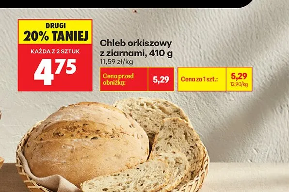 Chleb orkiszowy z ziarnami promocja w Biedronka