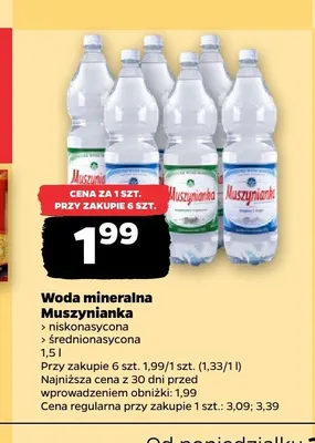 Woda mineralna średnionasycona Muszynianka promocja w Netto