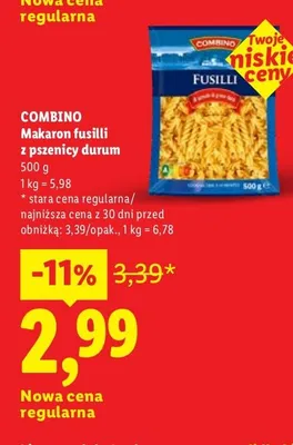 Makaron fusilli z pszenicy durum Combino promocja w Lidl