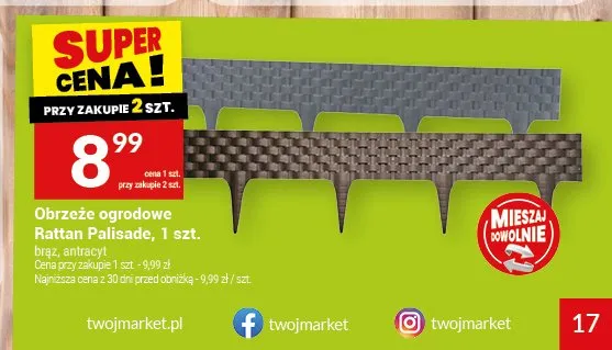 Obrzeże ogrodowe Rattan Palisade brązowe promocja w Twój Market
