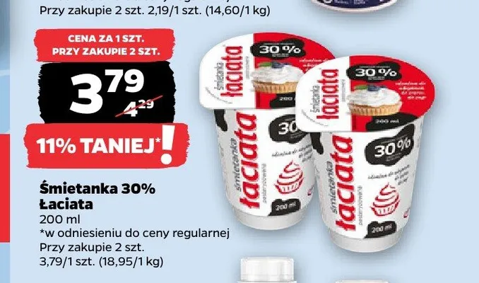 Śmietanka 30% Łaciata promocja w Netto