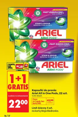Kapsułki do prania All in One Pods 1+1 GRATIS promocja w Biedronka