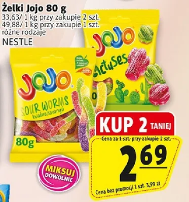 Zelki Jojo sour worms 80g promocja w Prim Market