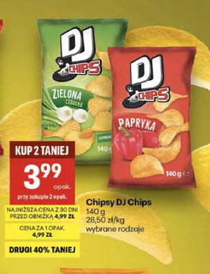 Chipsy DJ Chips zielona cebulka promocja w Delikatesy Centrum