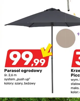 Parasol ogrodowy śr. 2,6m system push up szary promocja w Bricomarche