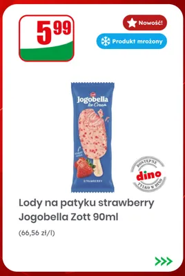 Lody na patyku strawberry Jogobella Zott promocja w Dino