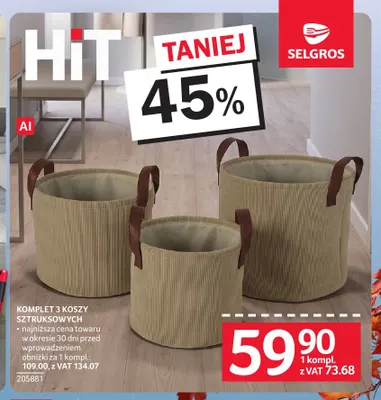 Komplet 3 koszy sztruksowych promocja w Selgros