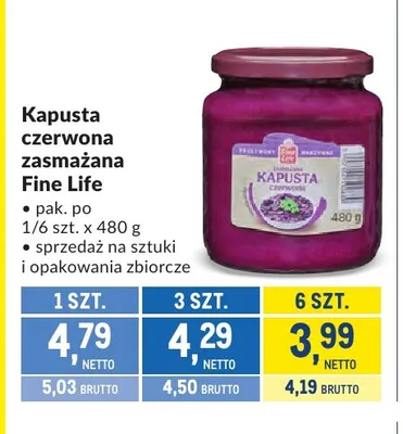 Kapusta czerwona zasmażana Fine Life promocja w Makro