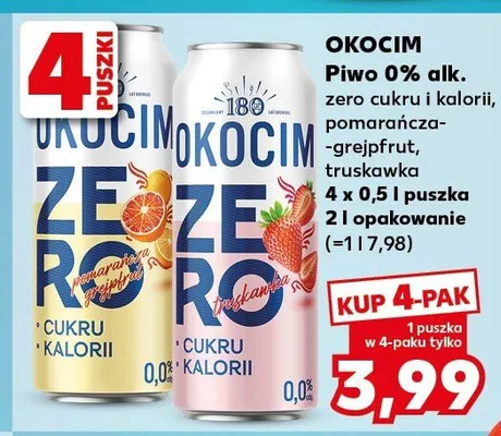 Piwo 0% alk. zero cukru i kalorii, pomarańcza-grejpfrut, truskawka promocja w Kaufland