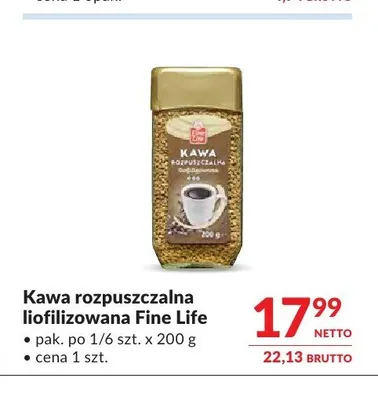 Kawa rozpuszczalna liofilizowana Fine Life promocja w Makro