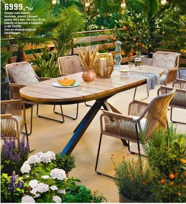 Komplet mebli Oakburn aluminium, sznurek, 8 krzeseł, owalny stół o wym. 218 x 115 x 75 cm, poduszki na siedzisko w komplecie promocja w OBI