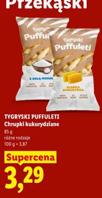 Chrupki kukurydziane z solą morską Tygryski Puffuleti promocja w Lidl