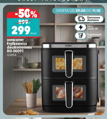 Frytkownica dwukomorowa Hoffen Expert HO-00091 czarna promocja w Biedronka Home