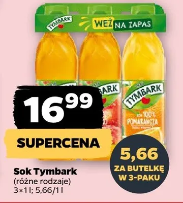 Sok Tymbark, różne rodzaje 3x1 l promocja w Netto
