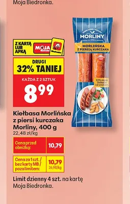 Kiełbasa Morlińska z piersi kurczaka Morliny promocja w Biedronka
