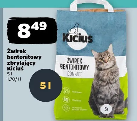 Żwirek bentonitowy zbrylający Kiciuś Compact promocja w Netto