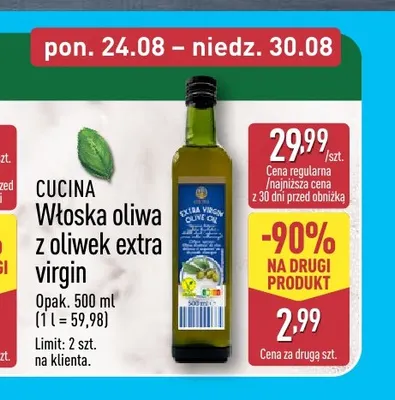 Włoska oliwa z oliwek extra virgin Cucina promocja w Aldi