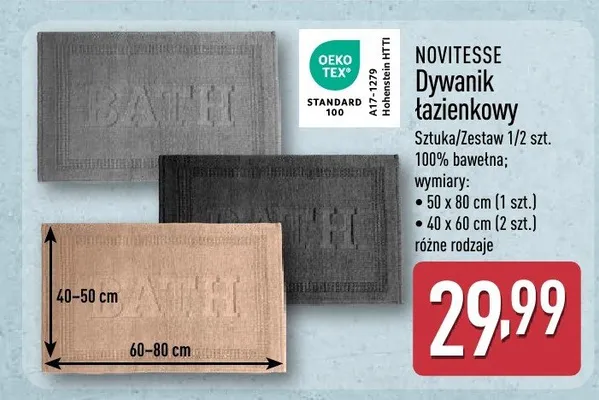Dywanik łazienkowy 2 szt. 40x60 cm promocja w Aldi