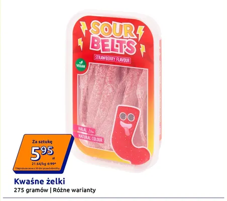 Kwaśne żelki Sour Belts truskawkowe promocja w Action