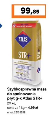 Szybkosprawna masa do spoinowania płyt g-k Atlas STR+ promocja w Bricoman