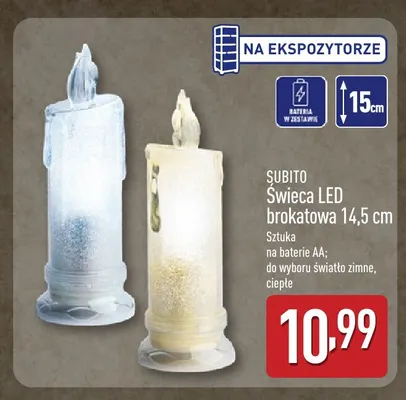 Świeca LED brokatowa 14,5 cm Subito promocja w Aldi