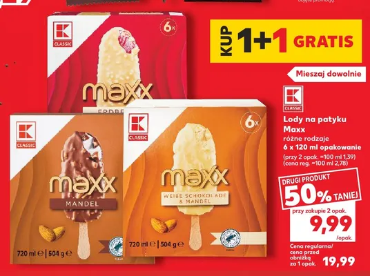 Lody na patyku K-Classic Maxx Mandel 6-pak promocja w Kaufland