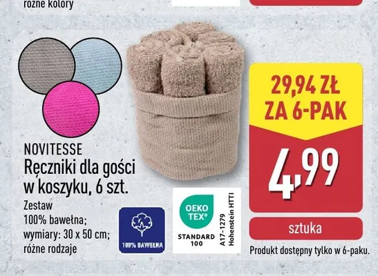Ręczniki dla gości w koszyku Novitesse 6-pak promocja w Aldi