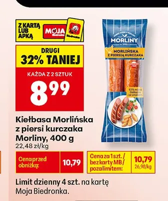 Kiełbasa Morlińska z piersi kurczaka Morliny promocja w Biedronka