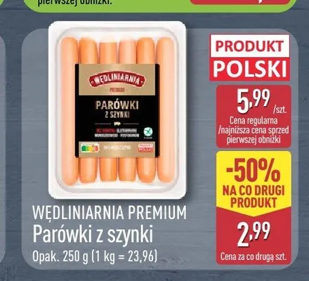 Parówki z szynki Wędliniarnia Premium promocja w Aldi