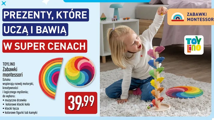 Zabawki Montessori kolorowe figurki Toylino promocja w Aldi
