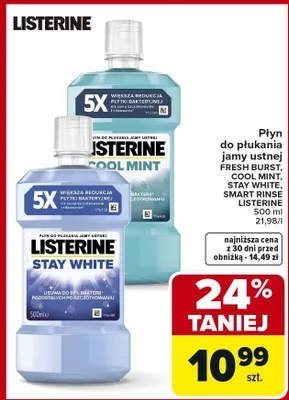 Płyn do płukania jamy ustnej Fresh Burst, Cool Mint, Stay White, Smart Rinse promocja w Carrefour