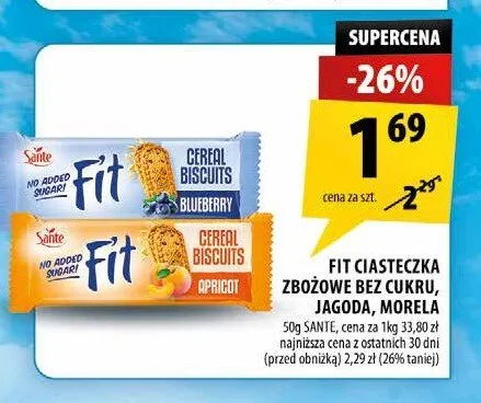 Fit ciasteczka zbożowe Sante promocja w Arhelan