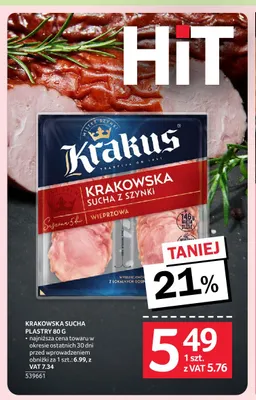 Kiełbasa krakowska sucha w plastrach Krakus promocja w Selgros