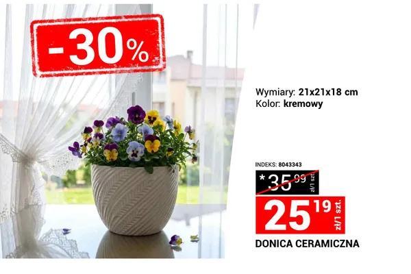 Donica ceramiczna kremowa 21x21x18cm promocja w Merkury Market