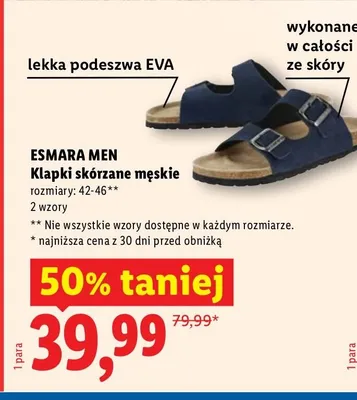 Klapki skórzane męskie ESMARA MEN promocja w Lidl