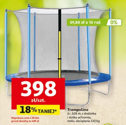 Trampolina śr: 305 m, z drabiną i siatką ochronną, maks. obciążenie 120 kg promocja w Auchan