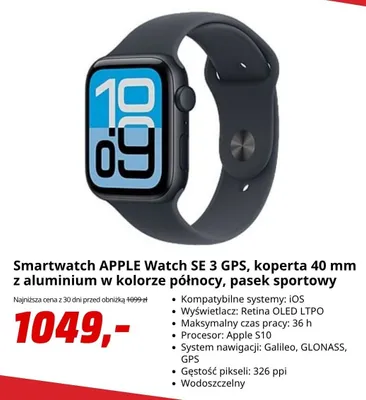 Smartwatch APPLE Watch SE 3 GPS promocja w Media Markt