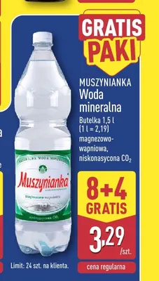 Woda mineralna gazowana magnezowo-wapniowa niskonasycona CO2 Muszynianka promocja w Aldi