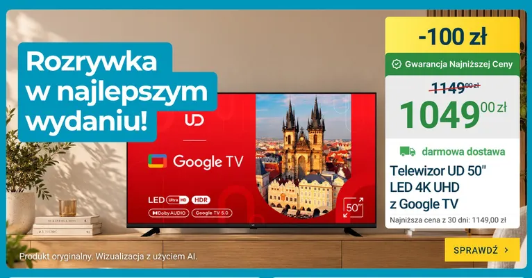 Telewizor Ud 50" LED 4K UHD z Google Tv promocja w ERLI