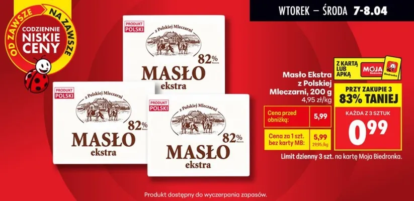 Masło ekstra 82% promocja w Biedronka