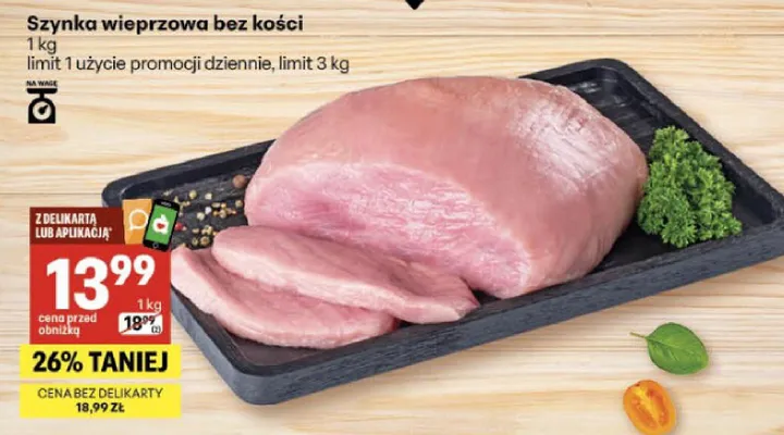 Szynka wieprzowa bez kości promocja w Delikatesy Centrum