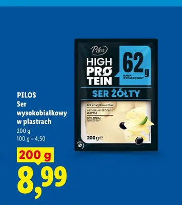 Ser żółty wysokobiałkowy w plastrach Pilos High Protein promocja w Lidl