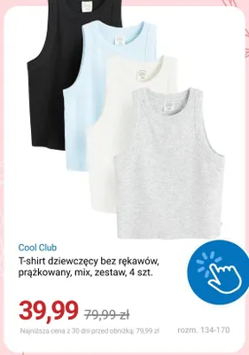 T-shirt dziewczęcy bez rękawów prążkowany Cool Club 4-pak promocja w Smyk