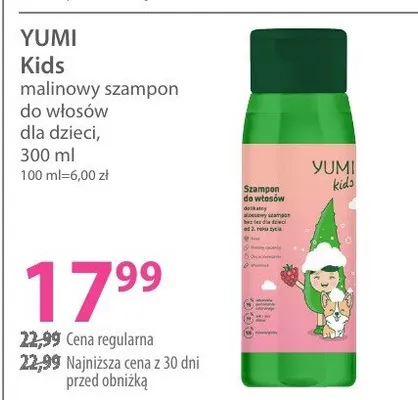Malinowy szampon do włosów dla dzieci YUMI Kids promocja w Hebe