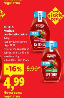 Ketchup bez dodatku cukru łagodny Kotlin promocja w Lidl
