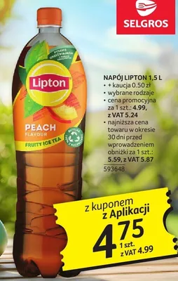 Napój Lipton 1,5L promocja w Selgros