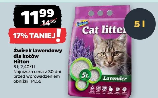 Żwirek lawendowy dla kotów promocja w Netto