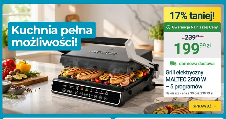 Grill elektryczny MalTec 5 programów promocja w ERLI