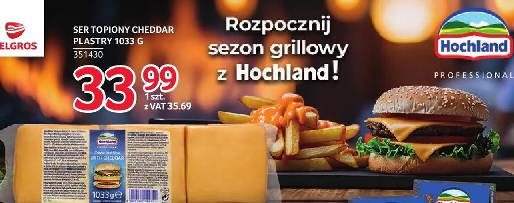 Ser topiony Cheddar plastry 351430 promocja w Selgros