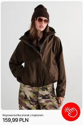 Brązowa kurtka anorak z kapturem Cropp promocja w Cropp
